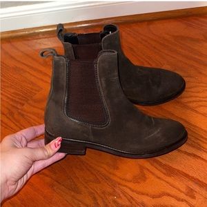 Duchess boot, dark olive suede, lightly worn